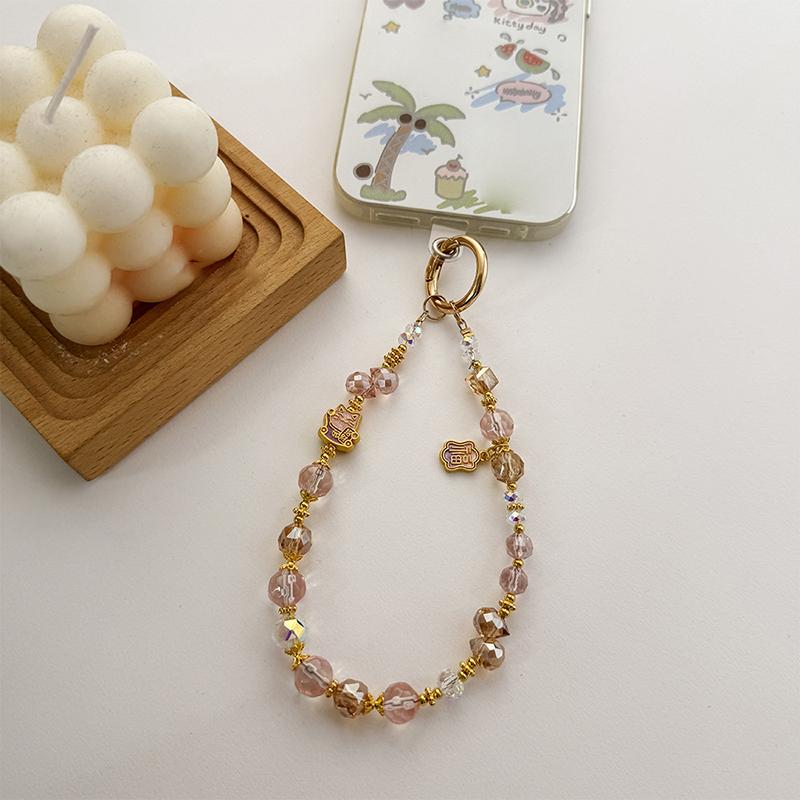 Snur rafinat de agățat Curea pentru telefon mobil cu pisică norocoasă din desene animate, lucrată manual cu margele, lanț mobil anti-pierdere, șnur universal pentru telefon