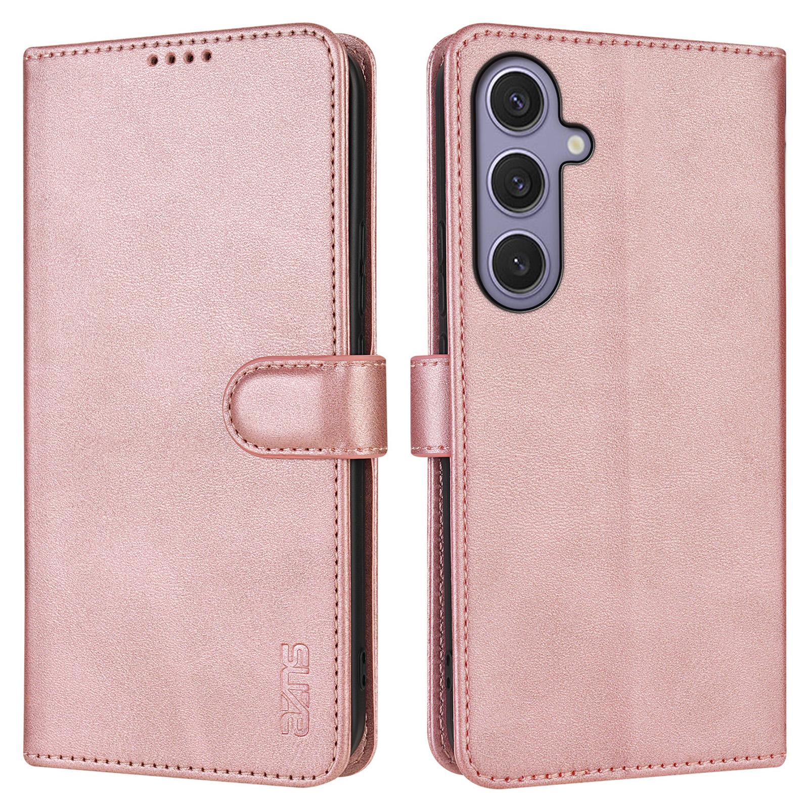 

AZNS For Samsung Galaxy S25+ Case PU Leather Wallet Phone Cover Rose Gold