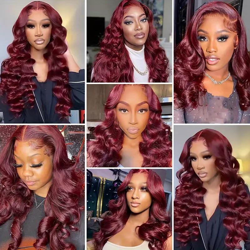 Front Lace Wig, Female Medium Big Wave Burgundy Long Curly Hair Natural Full Headgear