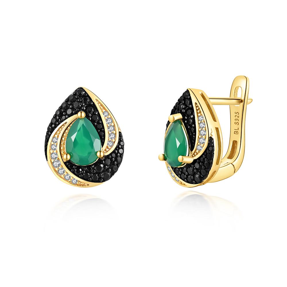 

Винтажный дизайн серьги-клипсы из стерлингового серебра 925 пробы с натуральным агатом грушевидной формы 5*7 мм, настоящие драгоценные камни, изысканные украшения для банкетных подарков для женщин M зелёный