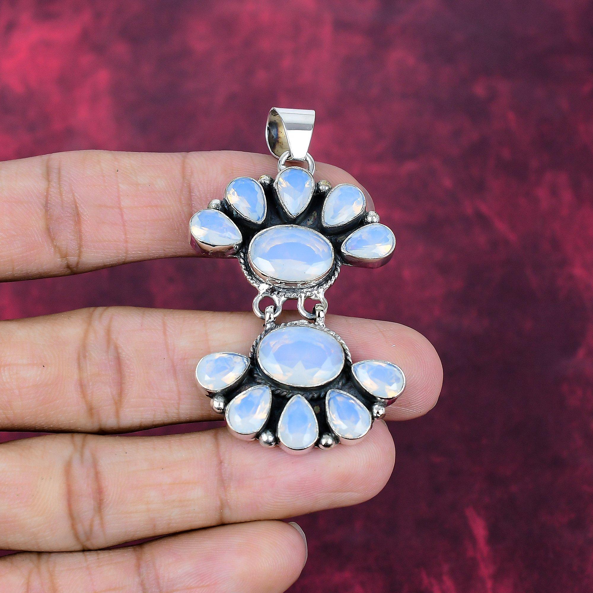 

Молочный Опал Ручной Работы Новейший Дизайн Ювелирная Подвеска, 925 Проба Массивное Стерлинговое Серебро Подвеска с Драгоценным Камнем, Подарок для Мамы 2.44 Inches белый