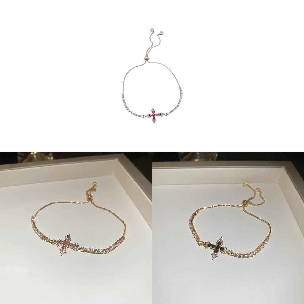 Cross Charm Adjustable Bracelet With Cubic Zirconia For Stylish Womens Accessories