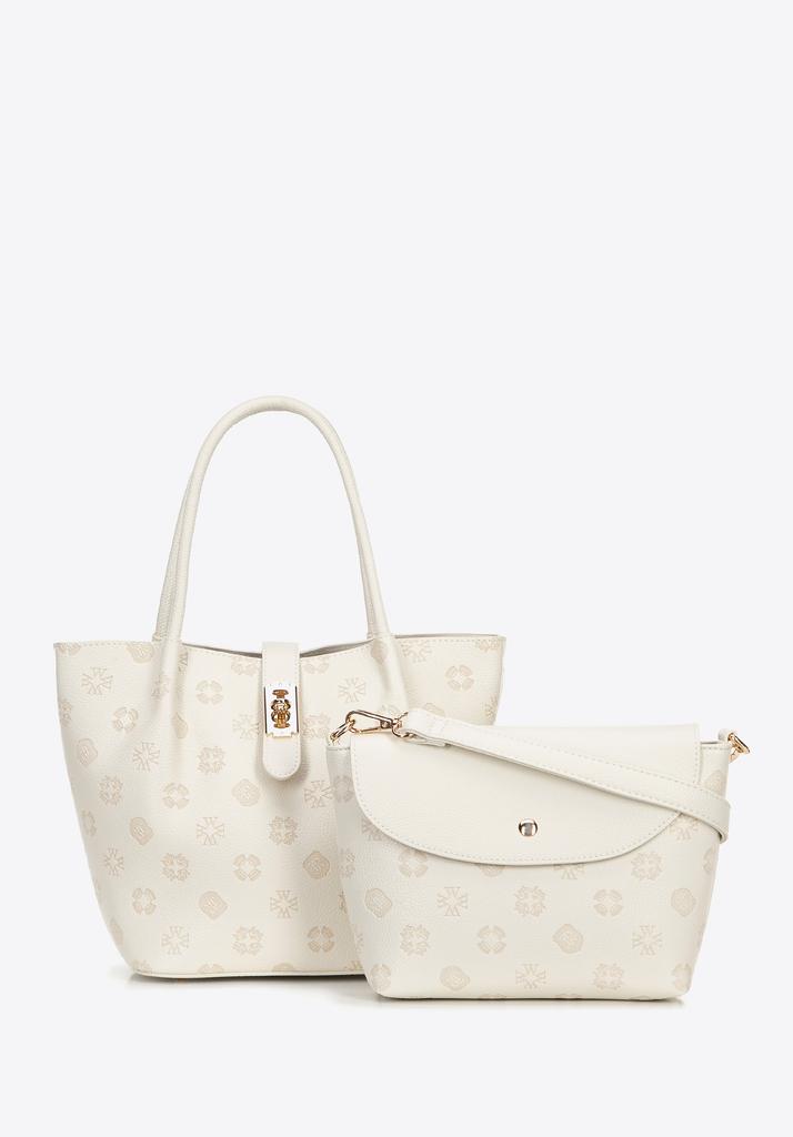 Wittchen Women's Eco-Leather Suitcase With Embossed Signature, Cream, Cream, Eco-Leather