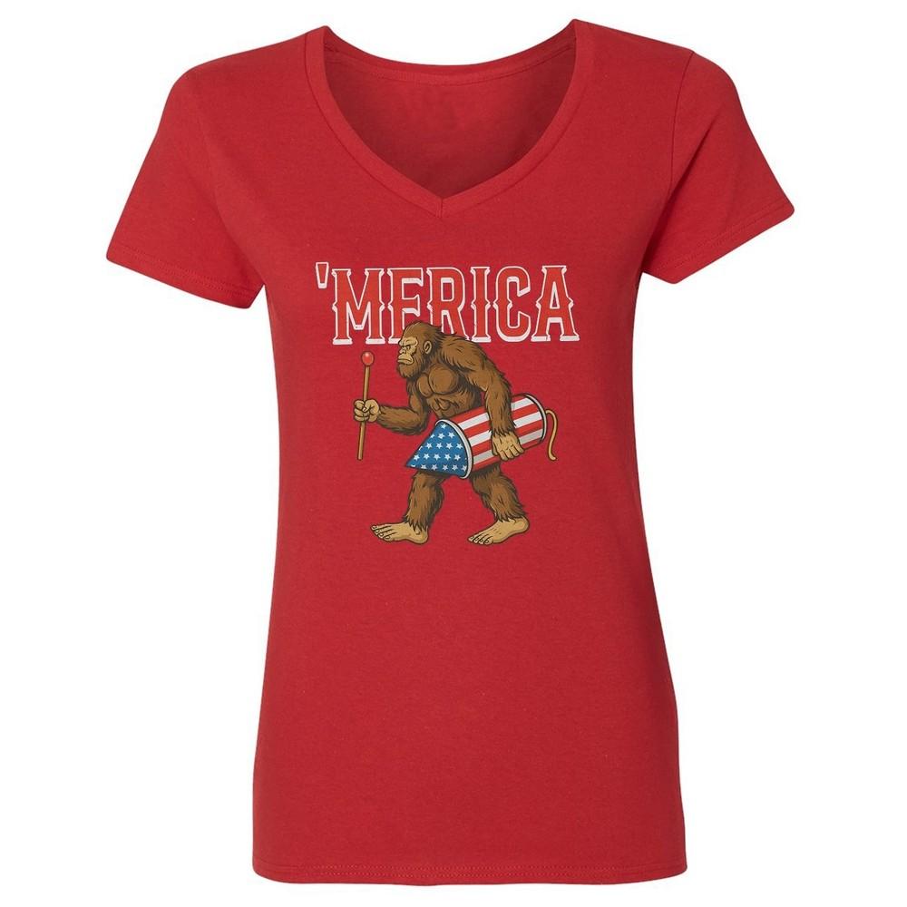 4th of July Bigfoot Sasquatch Merica - Independence Ladies  V-Neck Tshirt Unisex T-Shirt M