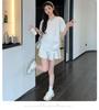2026 Rhinestone Maternity Summer Outfit: Loose Short-Sleeve Top & Skirt Set for Slimming and Tummy-Covering.