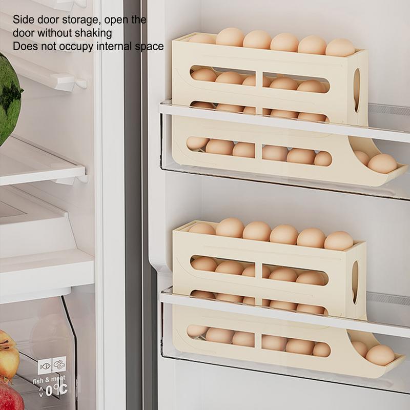 Egg Holder For Counter Auto Rolling Fridge Egg Organizer 4-layer Slide Drop Tray Shelf Space-saving Clear Visibility For RV