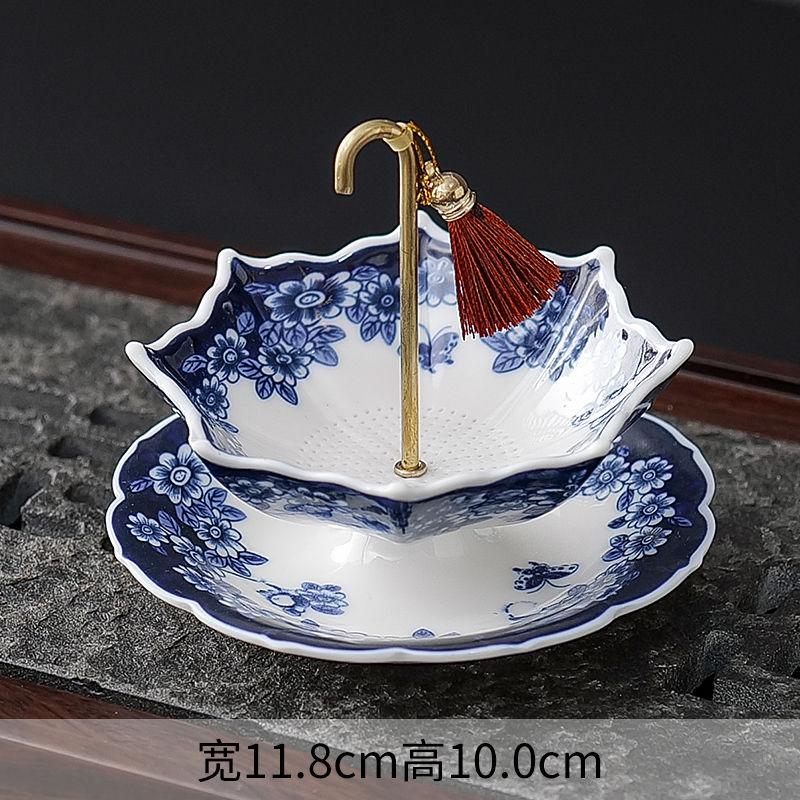 Creative Blue and White Umbrellas Tea Bowls Ceramic Filter Screens Tea Ceremony Accessories Decorations and Ornaments