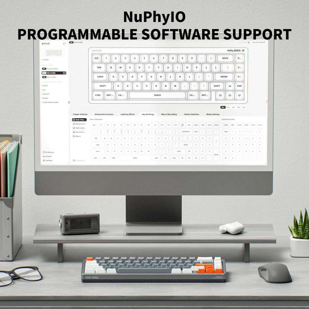 nuphy Halo65 HE Magnetic Switch Gaming Rapid Hall Effect Adjustable Hot 8KHz Polling Rate Keyboard, Trigger, Wired, 67-Key Keyboard, Ultra-Fast