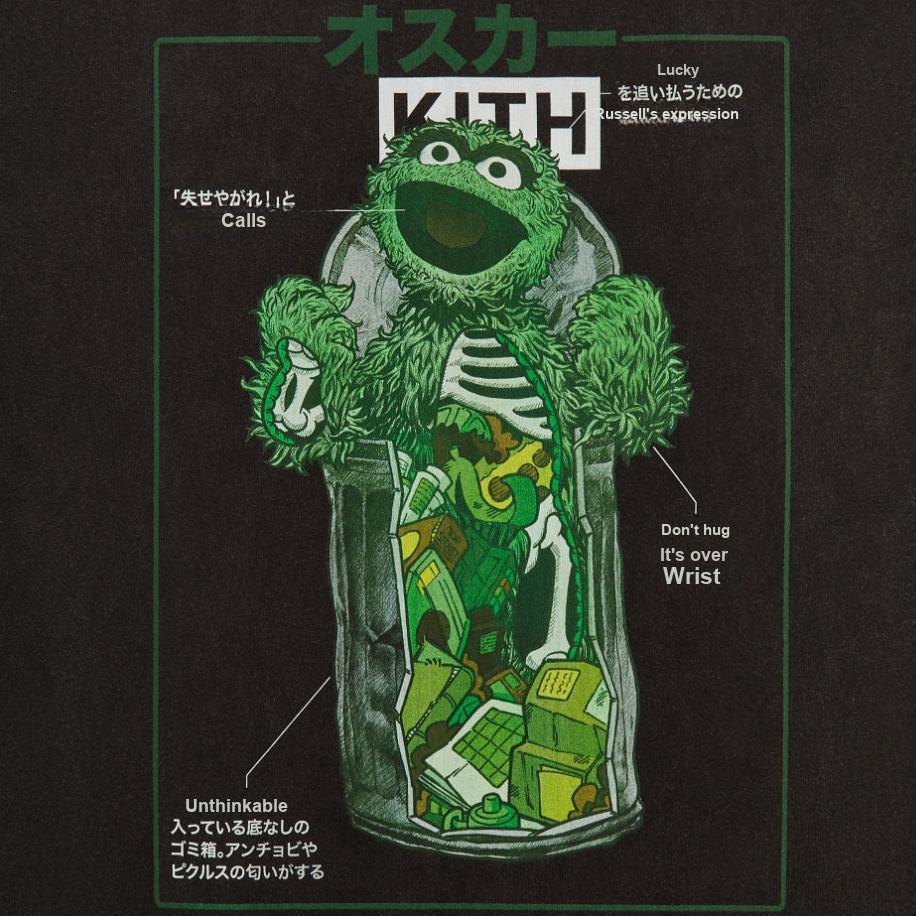 Kith For Sesame Street Oscar The Grouch Vintage Tee Black Men Tops KHM033084-001