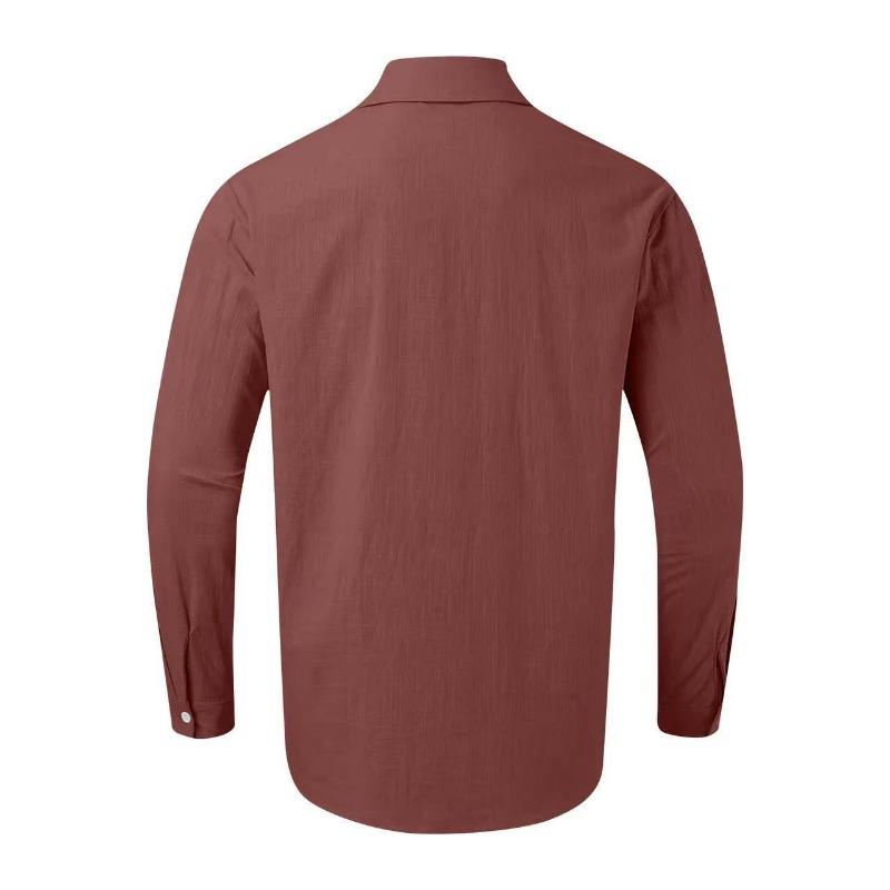 Camicia da uomo a maniche lunghe in cotone con doppia tasca, colori casual