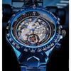 WINNER Men's Fashion Casual Cutout Blue Dial Automatic Mechanical Watch