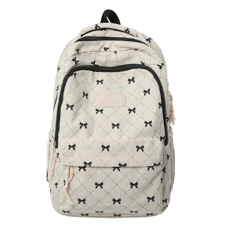 Rucksack Cord Schultasche Schleife bedruckt Leichtgewicht Großes Fassungsvermögen Reise-Rucksack