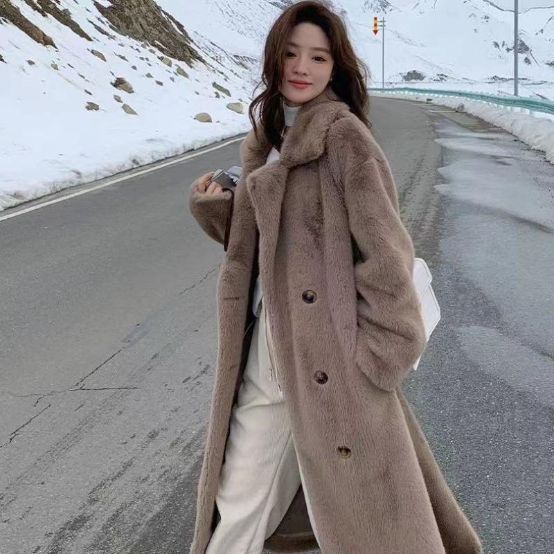 Long winter coat women's suit collar imitation mink hair Maillard fur coat trendy coat