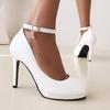 Ankle Straps High Heels Pumps Shoes Woman Elegant Round Toe Black White Heeled Office Dress Pumps Wedding Shoes Bridal Ladies