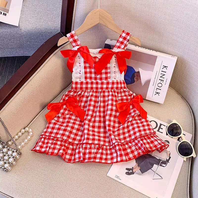 Girls Summer Plaid Princess Dress Cute Backless Spaghetti Strap Sundress For Toddler Kids Children Party Wear