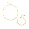 18K Gold-Plated Titanium Steel Necklace & Bracelet Set with Round Bead Spacer & Diamond Tassel