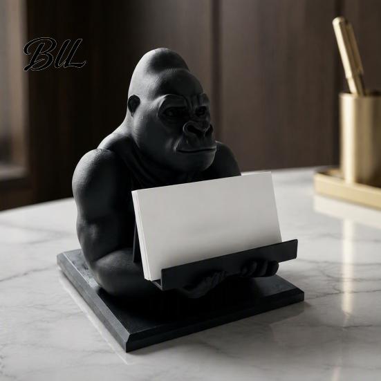 Stable Cell Phone Holder for Desk 3D Printed Gorilla Business Card Holder, Stand, Cool Desktop Animal Statue Organizer Figurine Office Home