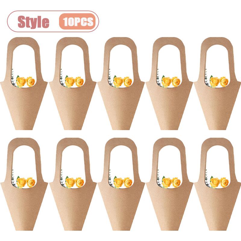 

10-40PCS Kraft Paper Flower Bouquet Bags Gift Bags for Valentine‘s Day Simple Bouquet Carrier Paper Bags with Handles S