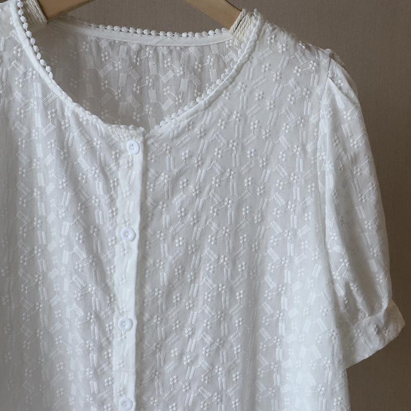 Bi Zheng 2025 Summer Korean Lace Embroidered Bubble Sleeve Women's Shirt