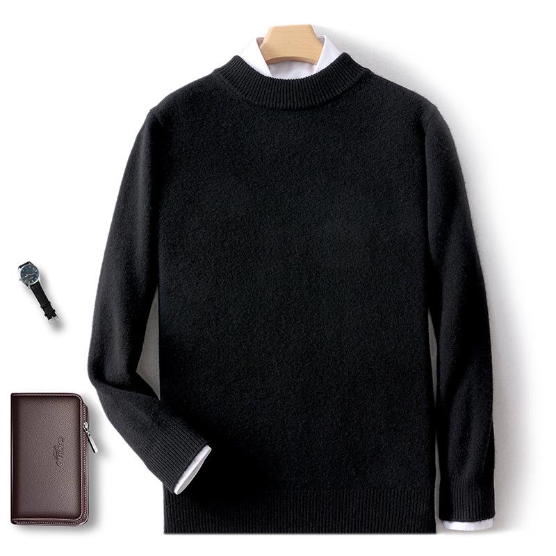 2025 Men's Pure Wool Half-High Neck Pullover Sweater - Warm Fashionable Knitwear for Young Adults