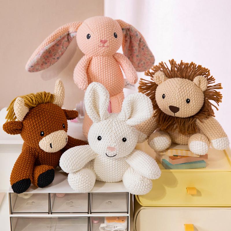 Cartoon Kreativ Gestrickte Tier Plüschpuppe Gestrickter Elefant Oktopus Hai Fuchs Dinosaurier Kaninchen Bär Schildkröte Beruhigungsspielzeug Für Kinder
