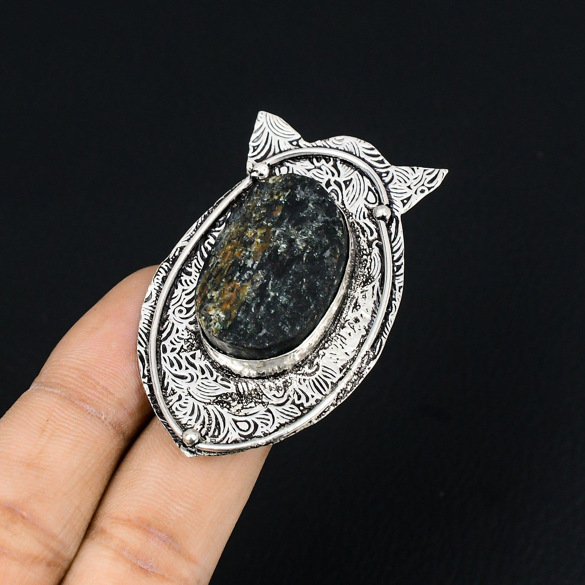 925 Silver Oval Black Tourmaline Rough Gemstone Statement Ring Jewelry Size 6.5 6.5