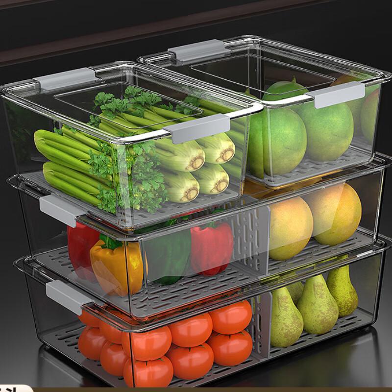 Refrigerator Food Storage Container with Drainer and Divider