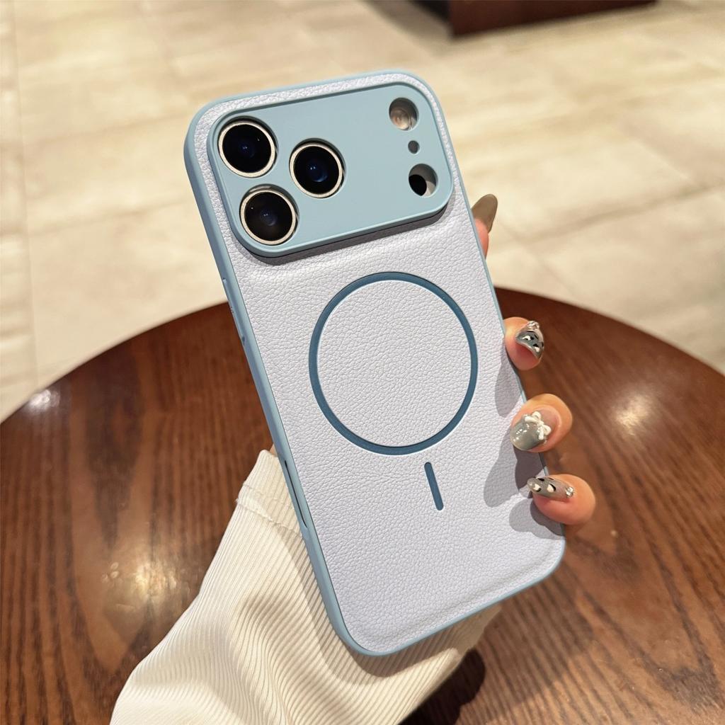 Business Vegan Leather For Magsafe Magnetic Case For iPhone 17 Air 16 15 14 Plus 13 12 11 Pro Max Solid Color Shockproof Cover