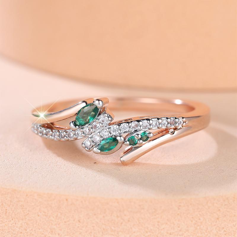 Elegant Silver Color Green White Zircon Rings for Women Luxury Rose Gold Color Fashion Ring Jewelry Accessories