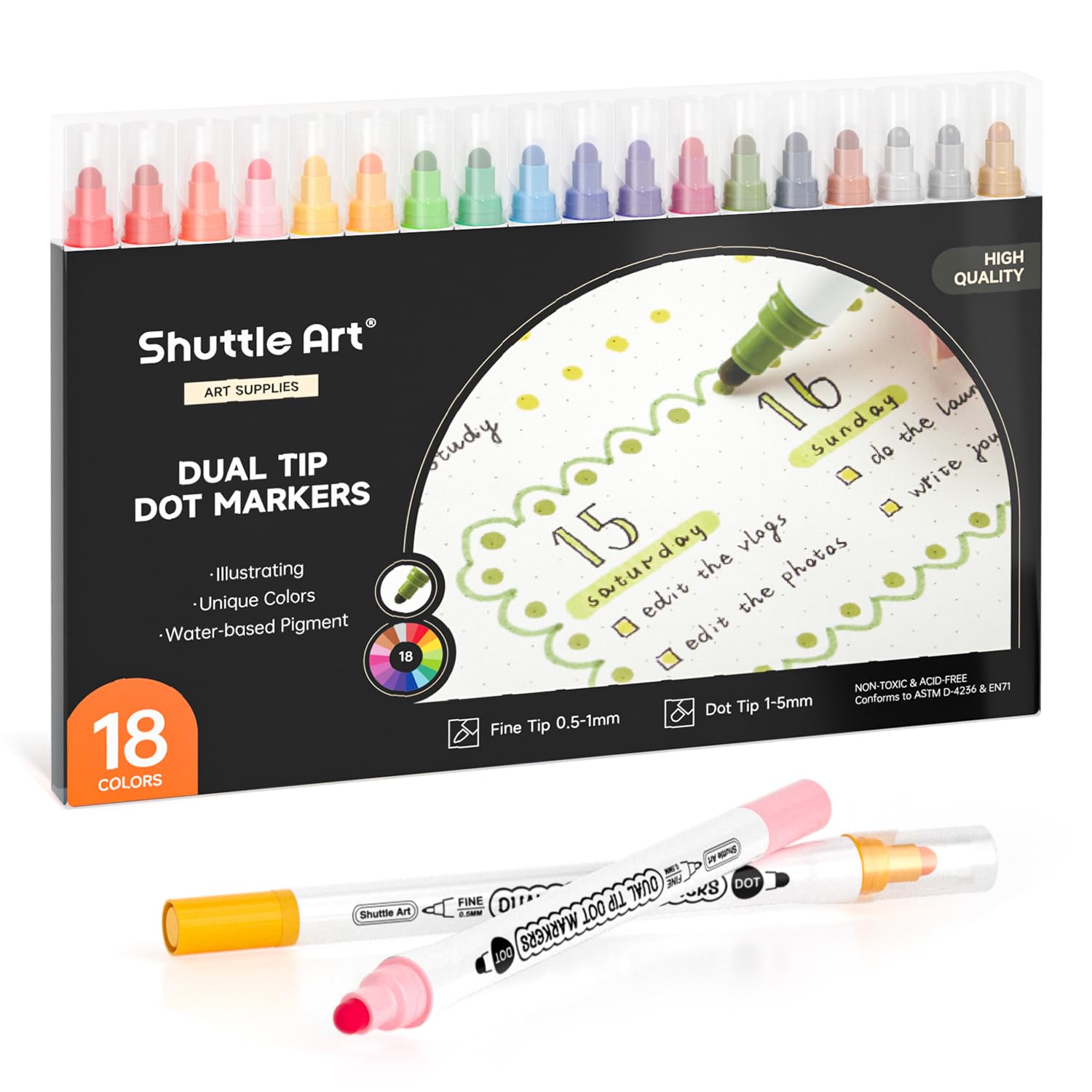 

Shuttle Art Двусторонний маркер с точкой и экстратонким наконечником, двойной широкий и тонкий, в горошек, для раскрашивания, ручной работы, новый, для школы, офиса, для взрослых, на водной основе, 18 цветов