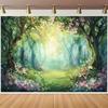 2D Flat Print Magical Forest Backdrop Spring Floral Party Background Cloth