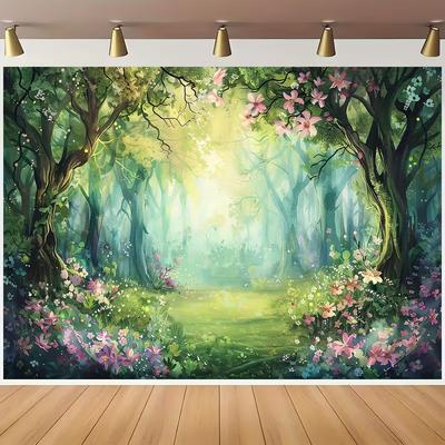 2D Flat Print Magical Forest Backdrop Spring Floral Party Background Cloth
