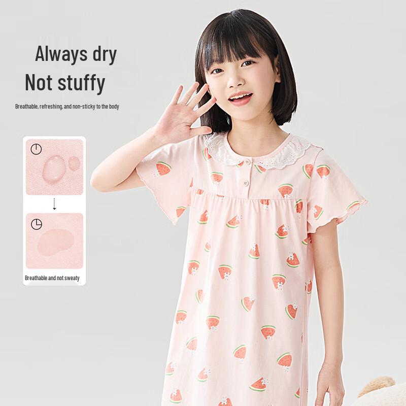 Girls' Spring Summer Thin Cotton Nightgown