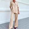 European Style Fashion Cotton Solid Color Elegant Casual Women Clothing Two Piece Set