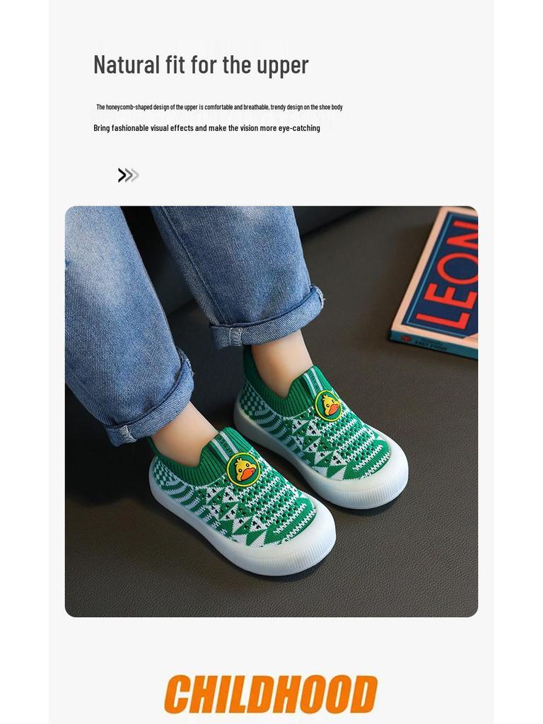 Hohle atmungsaktive Mesh Flyknit Slip-On Schuhe für Kinder - Rutschfeste weiche Sohle, lässige Babyschuhe