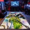 Anime Warrior Area Rug, Green Flame Chain Theme Floor Mat, Decorative Carpet for Gaming Room Bedroom, Washable Home Decor Gift