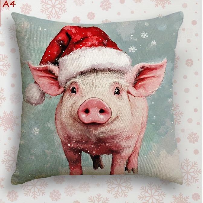 Christmas Pig-Printed Pillowcases: Festive and Adorable Decor for Your Home! Sofas, Bedroom Pillow Covers, Holiday Gifts