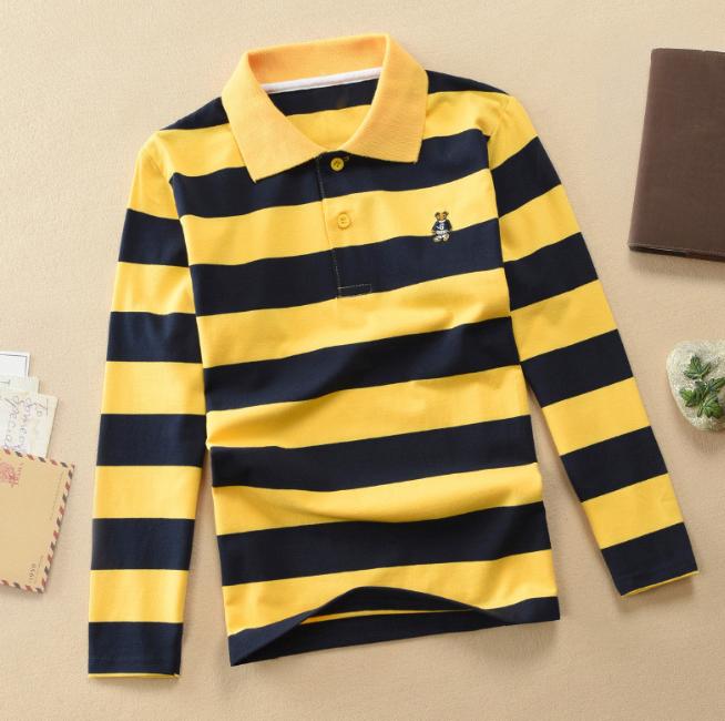 Children's Long Sleeve Shirts Spring Autumn Children's Wear Middle and Large Children's T-shirt Cotton Stripe Polo Shirt