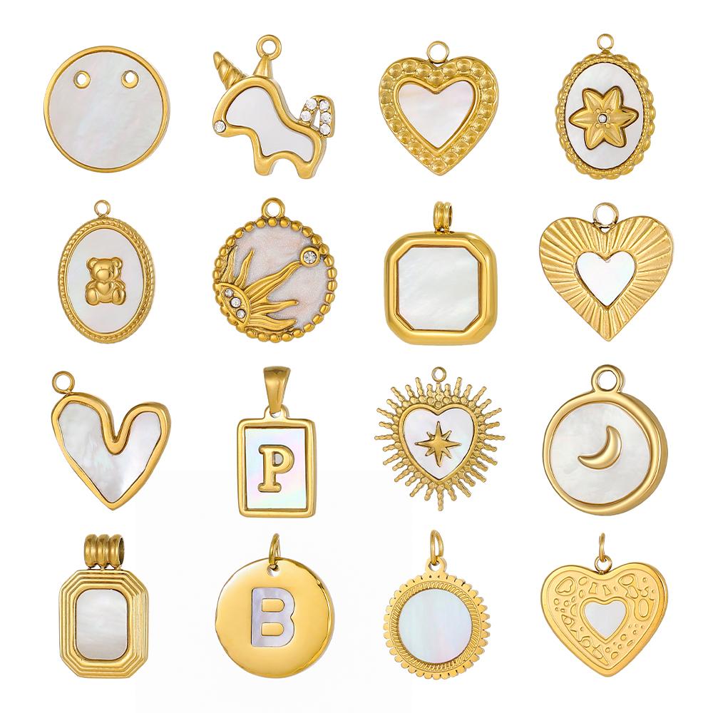 CARLIDANA Fashion Jewelry Pendant Stainless Steel Charm Square Round Heart Love White Shell Pendants for Jewelry Making DIY