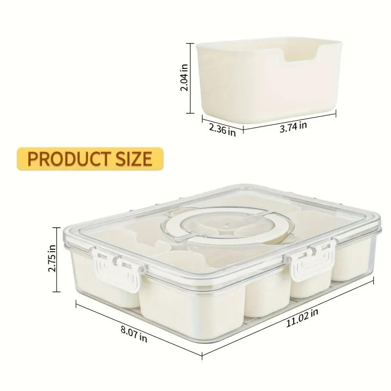 1pc Divided Tray with Handle -8-compartment Fruit Container with Lid and Detachable Snack Box