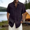 Men's Short Sleeve Button Down Shirt Lightweight Linen Blend Casual Loose Fit Summer Top with V Neck Collar