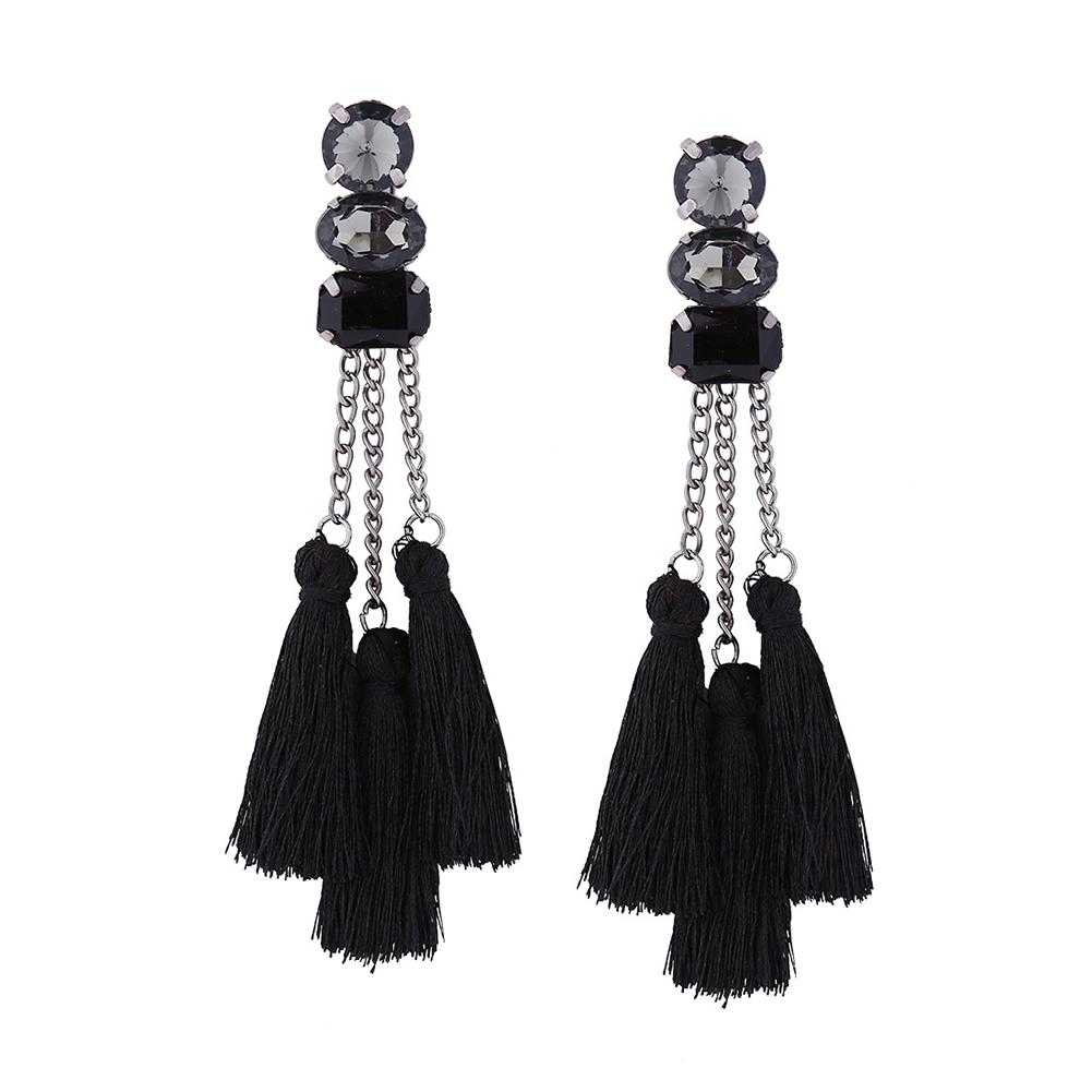 

Ethnic Vintage Tassel Rhinestone Ear Pendent Long Fringe Eardrop Dangle Earrings Ladies Jewelry Christmas Gift black #1
