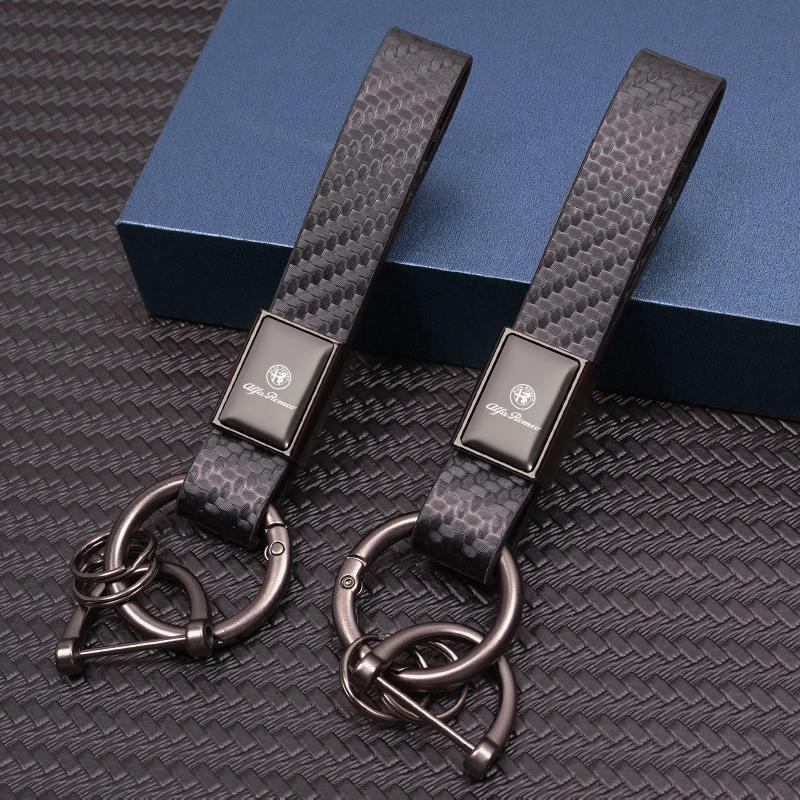 Car Stickers For Alfa Romeo Leather Car Logo Key Chain Keyring Auto Interiors Accessories For Alfa Romeo 4C 159 166 Spider Giuli