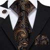 Barry.Wang Gold Black Jacquare Ties Fashion Set Hanky Cufflinks Neckties for Men Woven Silk