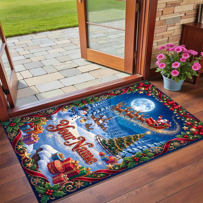 Christmas Custom Name Printed Square Area Rug Soft Non Slip Floor Carpet For Bedroom Holiday Gift
