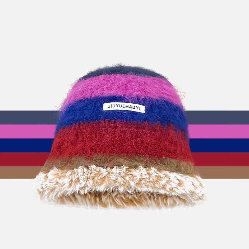 Colorful Retro Knitted Plush Letter Bucket Hat