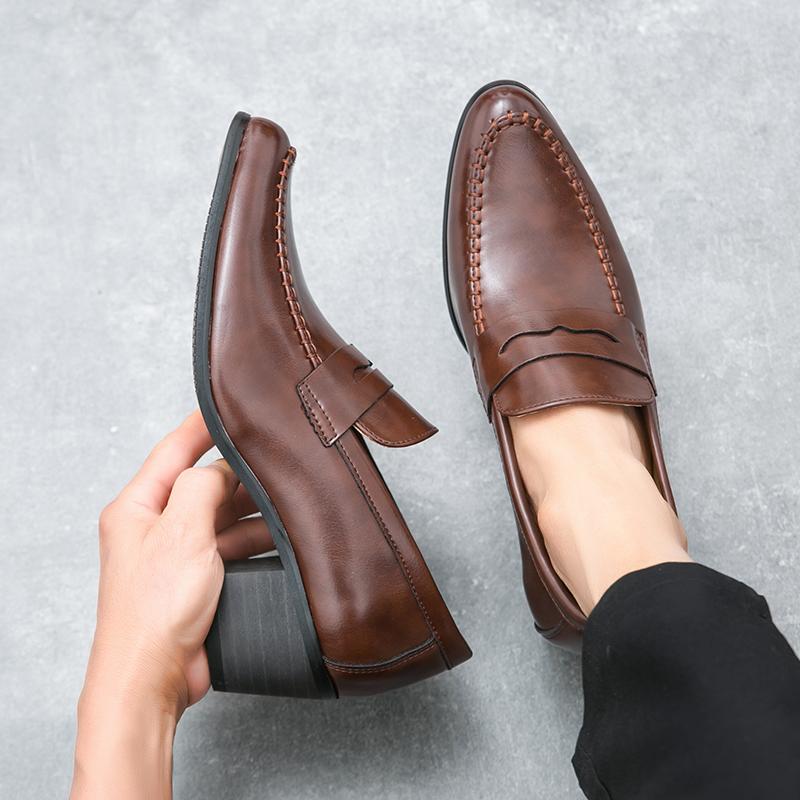 New Men's British  Black Brown Patent Leather Height Increasing Shoes Penny Loafter Formal Wedding Prom Homecoming Oxfords