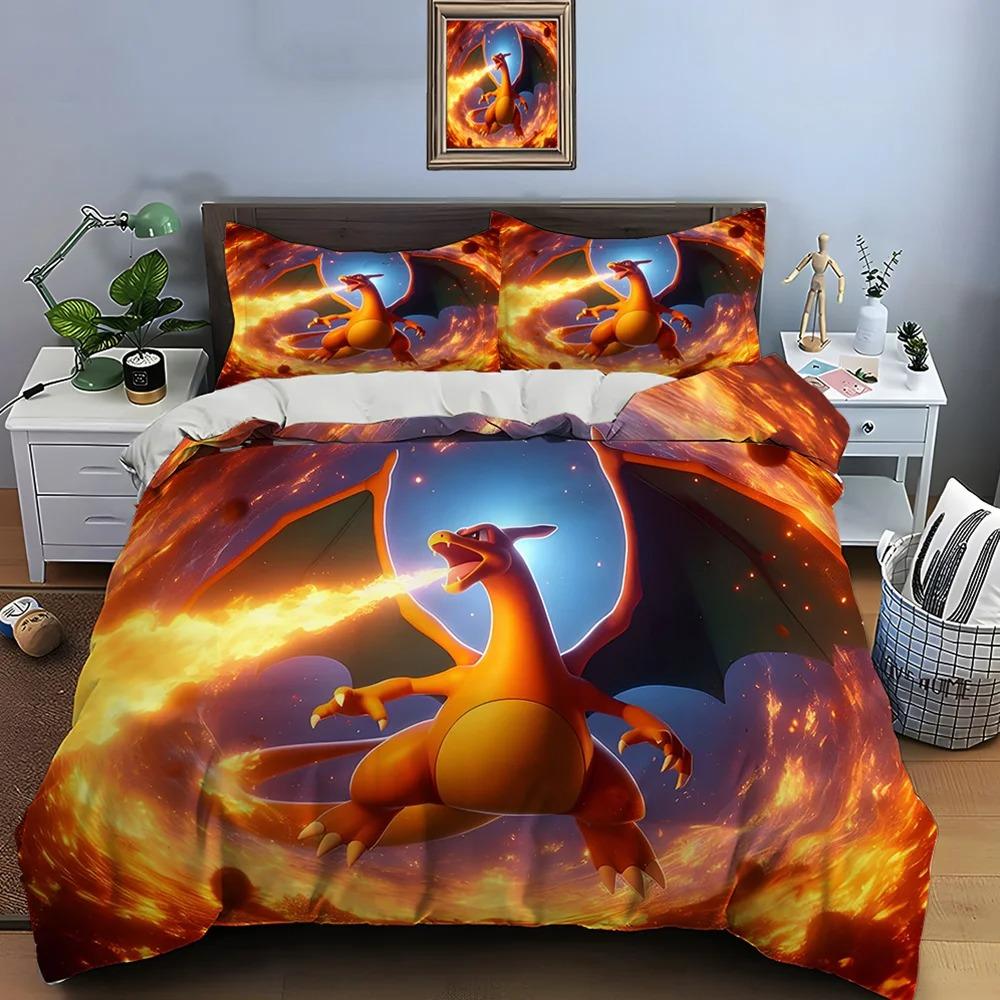 Pokmon Charizard Print Bedding Set 2/3 Pieces Setting Bed King Size Pillowcase Adult Bed Cover Bedroom Bed Set For Gifts