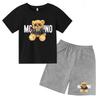 Children Summer Charming Rose Letter Bear Print T-shirt+Shorts Set Boys Girls Casual Toddler Sports First Choice Clothes