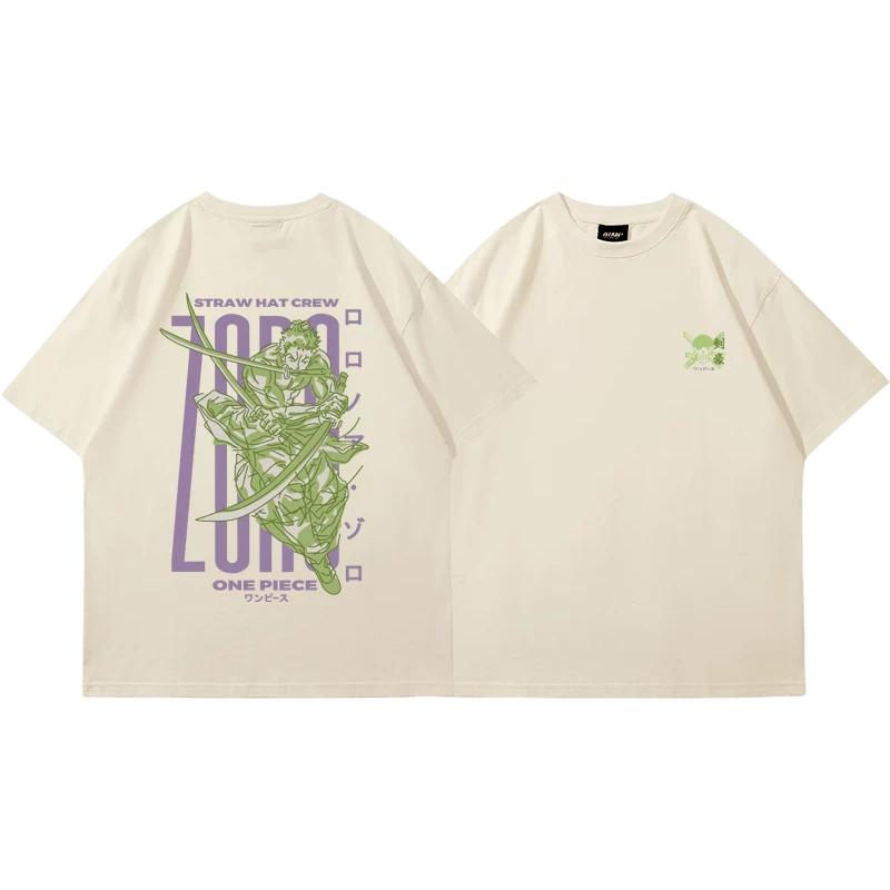 One Piece Roronoa Zoro Color Block Typography TShirt Men Women Cotton Anime Graphic Tee Oversized Casual Streetwear Top